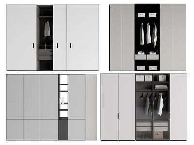 Modern Light Gray Wardrobe With Sliding Doors Hanging Rods Storage Drawers And Shelves 3d model