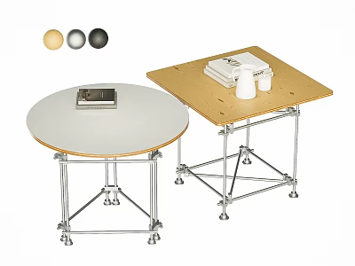 Modern Dining Table Set With Round Square Wooden Tabletops Metal Legs And Color Options 3d model