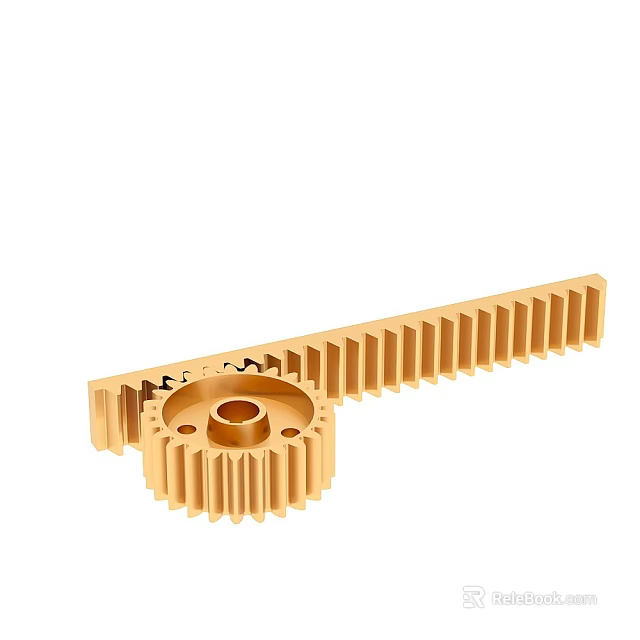 Golden Mechanical Gear and Rack with Precision Teeth and Central Hole 3d model 