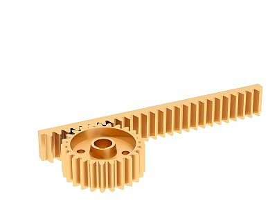 Golden Mechanical Gear and Rack with Precision Teeth and Central Hole 3d model