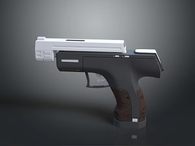 Modern Tactical Pistol Design with White Barrel Black Body and Wooden Grip 3d model