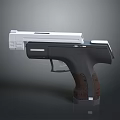 Modern Tactical Pistol Design with White Barrel Black Body and Wooden Grip