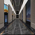 Modern Luxurious Office Hallway With Marble Floor Yellow Flowers Large Windows And Decorative Ceiling