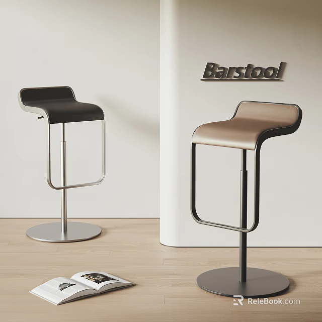 Modern Black And Brown Leather Barstools With Sleek Metal Frames For Home Interior 3d model 