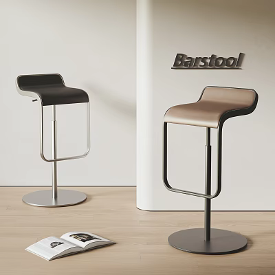 Modern Black And Brown Leather Barstools With Sleek Metal Frames For Home Interior 3d model