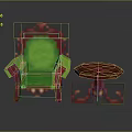 Pixel Art Furniture Set With Green Seat Chair And Red Ornate Round Side Table