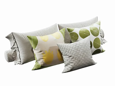 Stylish Decorative Throw Pillows With Leaf Patterns Geometric Textures And Soft Tones 3d model