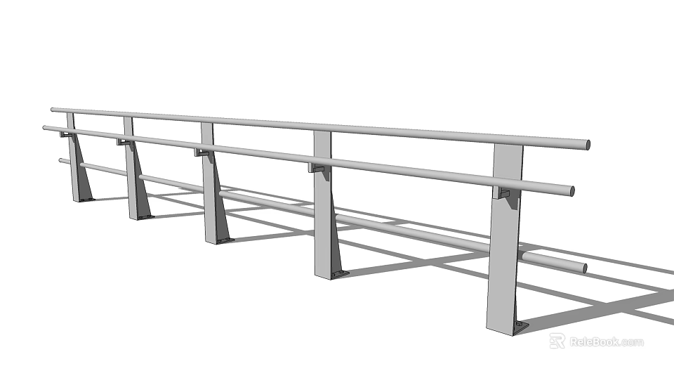 Modern Metal Railing Design With Horizontal Bars And Support Posts For Outdoor Safety 3d model 