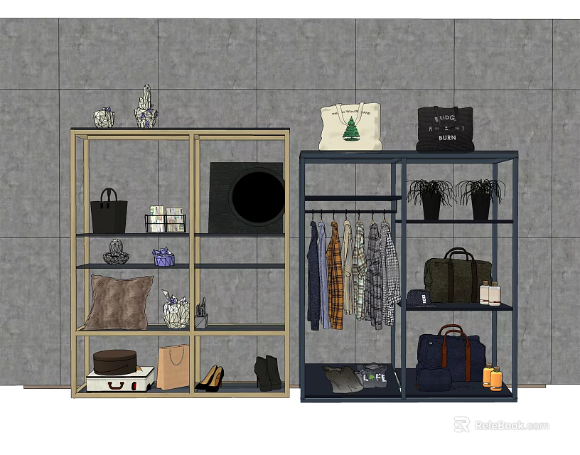 Modern Clothes Racks With Hanging Apparel Bags Shoes And Storage Shelves 3d model 
