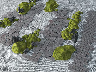 Garden Stepping Stones Path With Green Moss And Natural Stone Landscape 3d model