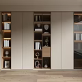 Modern Bookcase Design With Wooden Frames Glass Doors Open Shelves And Decorative Items