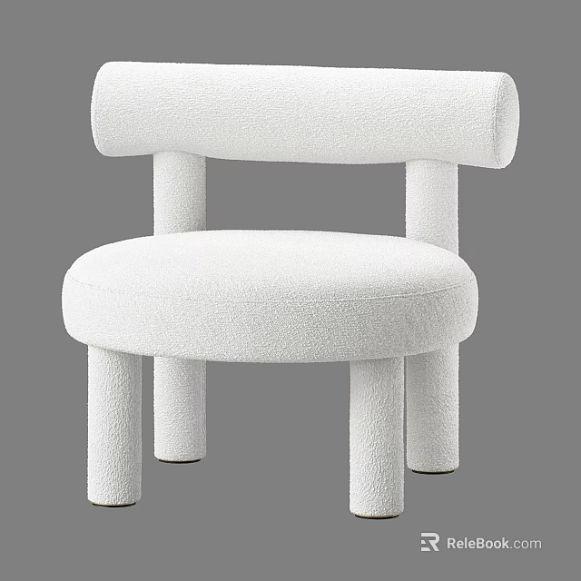 White Modern Single Sofa with Plush Bouclé Fabric Rounded Armrests and Cylindrical Legs 3d model 