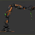 Orange And Black Robot Arm Grabbing Small Green Object With Sturdy Base 3d model