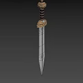 Ancient Decorative Sword With Golden Hilt And Intricate Engraved Blade Patterns