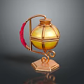 Vintage Copper Lantern Furniture With Yellow Glass Shade Red Decorative Band And Pedestal Base