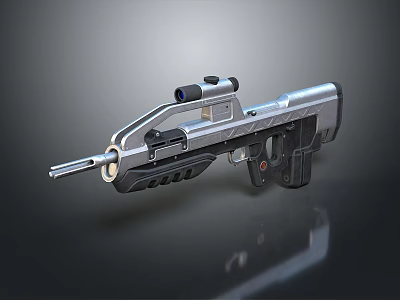 Futuristic Assault Rifle Featuring Tactical Scope Metallic Silver Finish And Ergonomic Grip 3d model