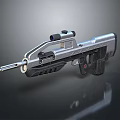 Futuristic Assault Rifle Featuring Tactical Scope Metallic Silver Finish And Ergonomic Grip
