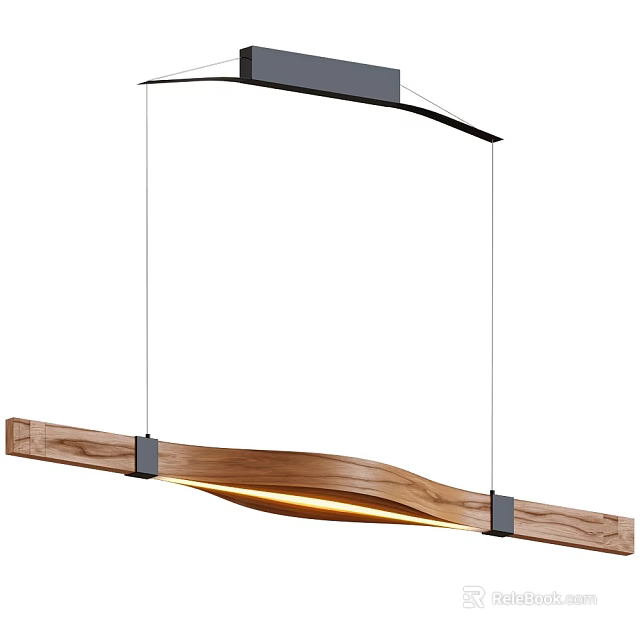 Modern Wooden Curved Chandelier With Metal Accents And Warm Illumination 3d model 