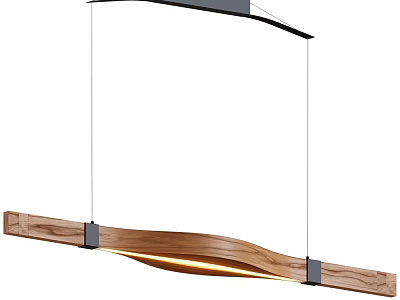 Modern Wooden Curved Chandelier With Metal Accents And Warm Illumination 3d model