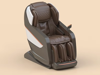 Brown Leather Massage Chair With Modern Design Quilted Details And Foot Massage 3d model
