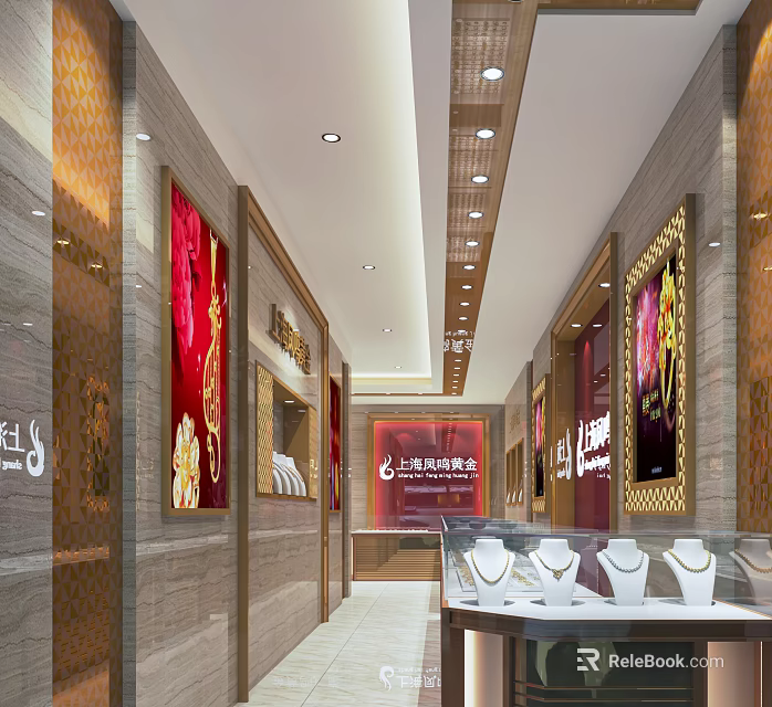 Luxury Modern Jewelry Store Interior With Glass Showcases And Elegant Jewelry Displays 3d model 