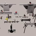 Various Types Of Mechanical Components With Industrial Tools Fixtures And Supports