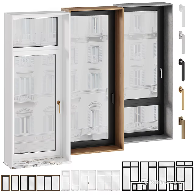 Modern Casement Windows With White Black Frames And Metal Handles For Home Exterior 3d model 