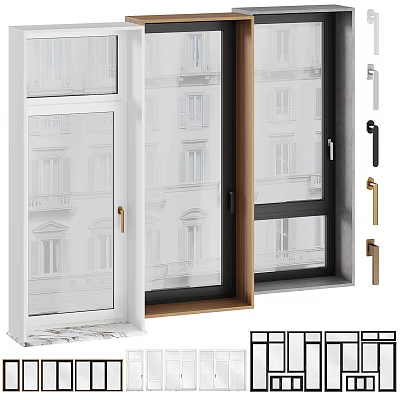 Modern Casement Windows With White Black Frames And Metal Handles For Home Exterior 3d model