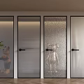Modern Black Frame Hinged Doors With Textured Glass For Interior Design 3d model