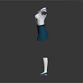 Classic School Uniform Outfit With White Shirt Purple Bow Blue Skirt White Stockings And Shoes