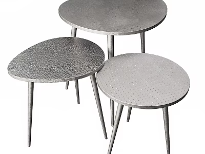 Modern Nesting Side Tables with Grey Metal Textured Tops and Sleek Thin Legs 3d model