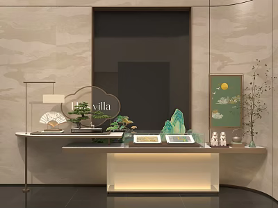 Modern Luxury Sales Office Interior Design With Decorative Ornaments Green Plants And Landscape Paintings 3d model