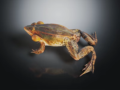Brown and Yellow Frog With Webbed Feet And Detailed Body On Dark Background 3d model