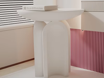 Modern Minimalist White Side Table With Arched Base And Book On Top 3d model