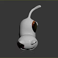 White Cat Plush Toy With Gray Spots Green Eyes Bell And Reflection On Dark Surface