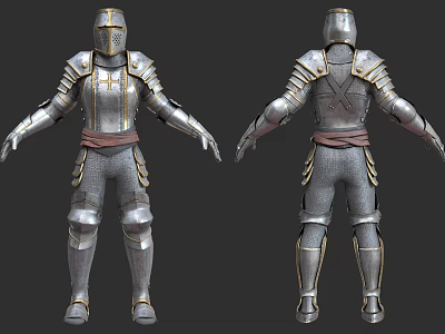 Game Movie Character Knight In Full Body Silver Metal Armor Front Back View 3d model