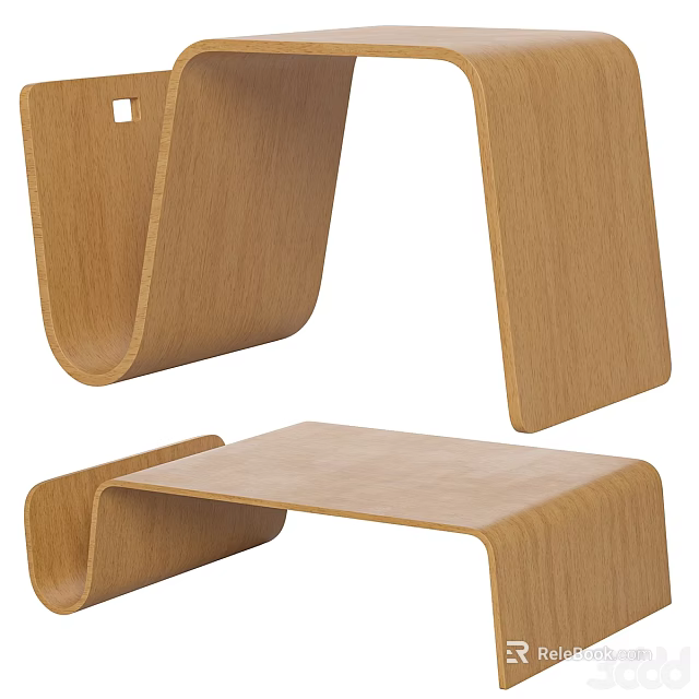 Wooden Side Table with Modern Minimalist Design and Curved Smooth Structure 3d model 