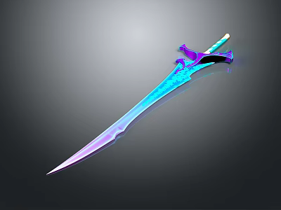 Glowing Blue Purple Gradient Fantasy Sword With Modern Design On Dark Background 3d model