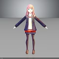 3D Anime Style Character with Pink Hair in School Uniform Standing Pose and Detailed Clothing