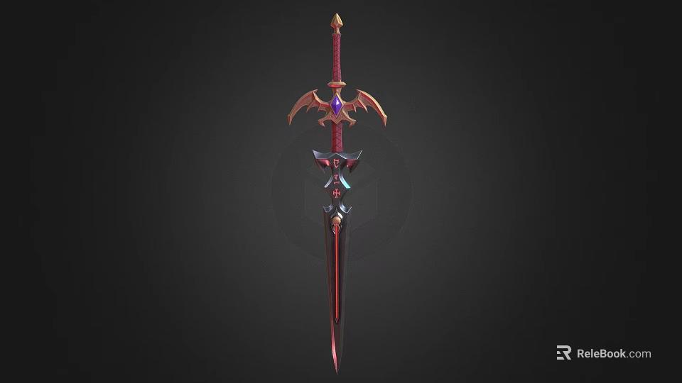 Fantasy Weapon 3D Rendered Sword With Red Gold Accents Sharp Blade And Gemstone Hilt 3d model 