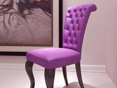 Purple Tufted Backrest Dining Chair With Dark Wooden Legs In Elegant Interior 3d model
