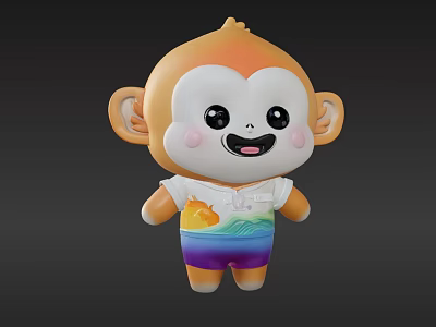 Cute Cartoon Monkey With Big Eyes Orange Head White Face And Rainbow Clothing 3d model