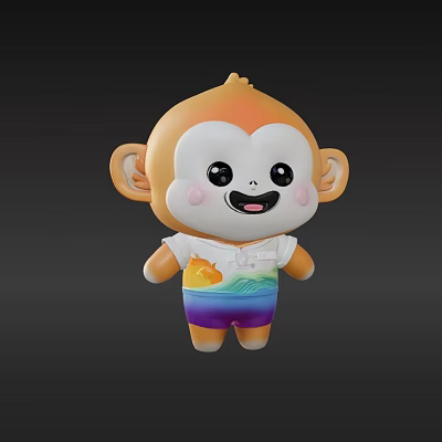 Cute Cartoon Monkey With Big Eyes Orange Head White Face And Rainbow Clothing 3d model