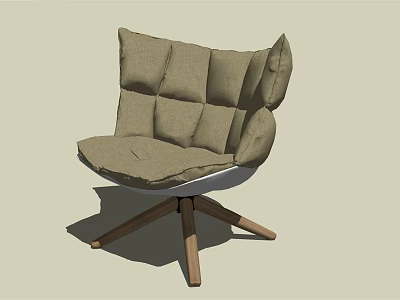 Beige Upholstered Modern Lounge Chair With Tufted Wingback And Wooden Cross Legs 3d model