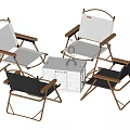 Folding Table and Chair Set with White Black Seats Wooden Frames and Lantern