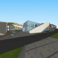 Modern Commercial Street With Glass Facade Geometric Design And Plaza Area