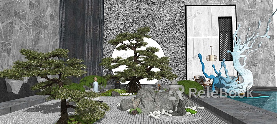 New Chinese style landscape sketch landscape sketch courtyard landscape model