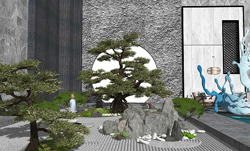 New Chinese style landscape sketch landscape sketch courtyard landscape 3d model