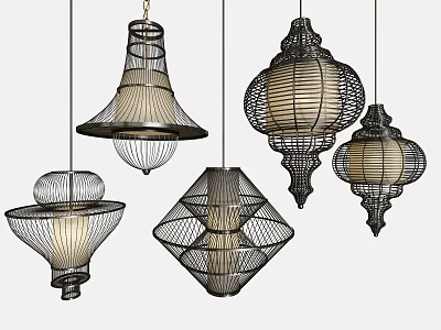 Various Modern Chandeliers For Interior Decor With Woven Structures And Unique Metal Frames 3d model