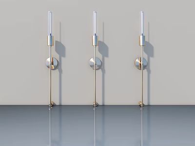 Three Modern Wall Sconces With Sleek Metal Design Mounted On Light Wall 3d model